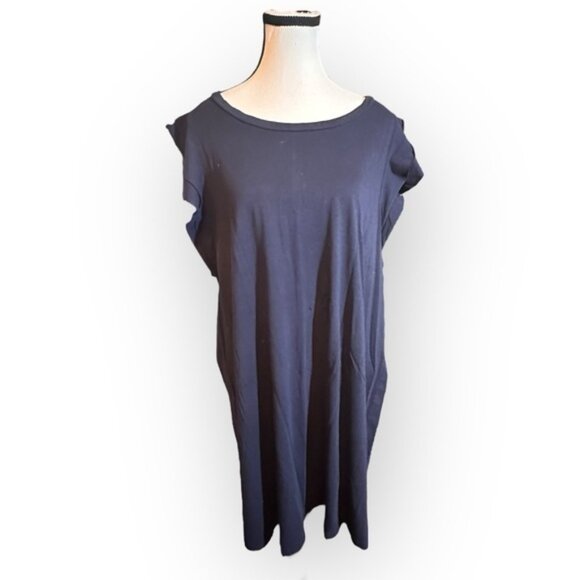 Womens 2 Reitmans Simple Blue Black Scoop Neck Flutter Sleeve Mini Dress 18 20 - Picture 1 of 9